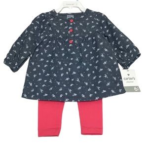 Carter’s Baby Girl Blue Chambray Floral 2Pc Matching Pant Set Sz 6M NWT